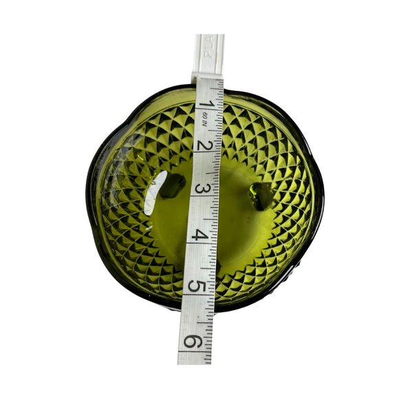 Vintage Indiana Glass Diamond Point Bowl, Avocado Green Footed Candy Dish, Mid-C - Picture 4 of 6